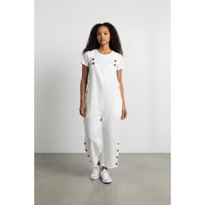 Dunes Women's White Button-Detail Sleeveless Jumpsuit XL Relaxed Fit